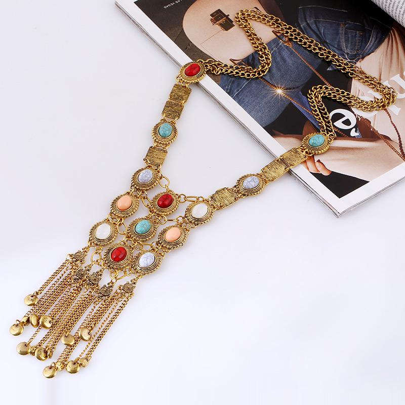 Bohemian Maxi 70cm Long Necklace Pendant For Women Collier Jewelry Colar Vintage Multilayer Tassel Collar Boho Necklace Bijoux