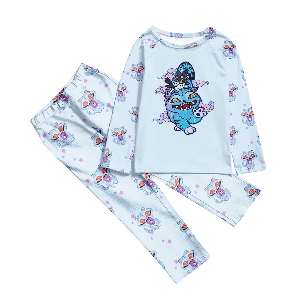 Çizgi Film Harfler Baskılı Aile Kombini Uzun Kollu Ebeveyn-çocuk Takımı Ev Giyim Takımı Sonbahar