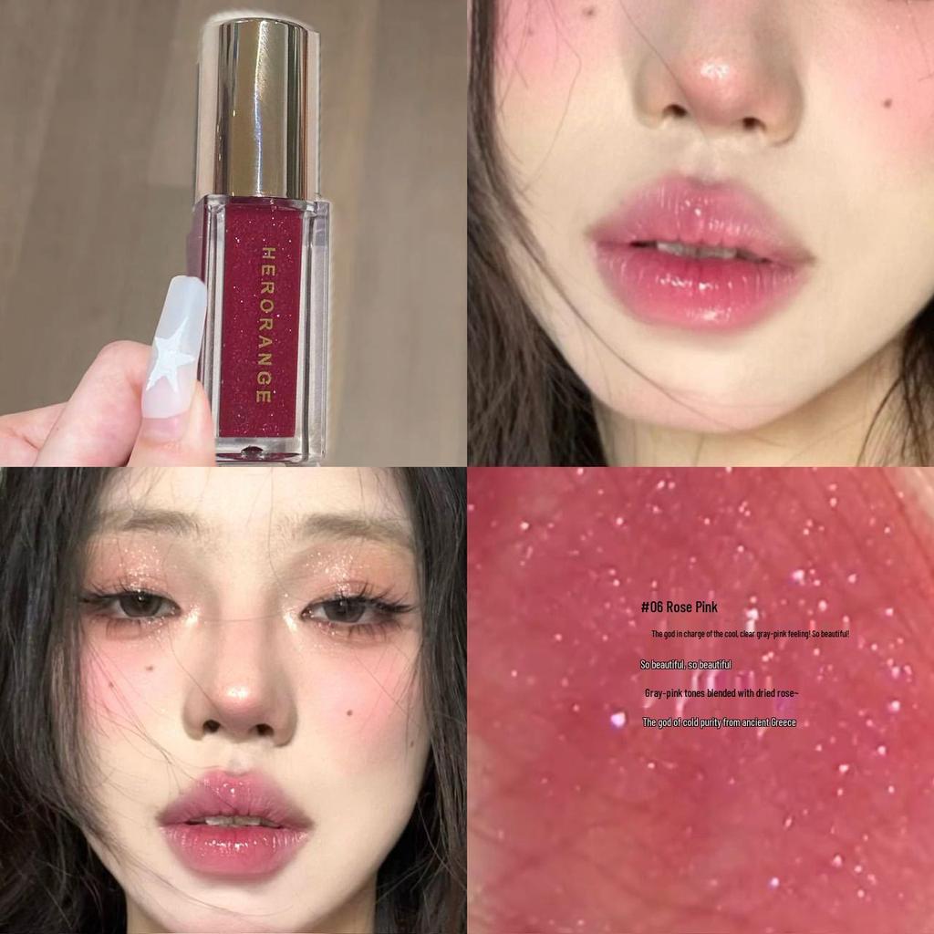 HERORANGE Shimmering Star Mirror Lip Gloss - Pearlescent, Watery, Plumping with Fine Glitter Finish.