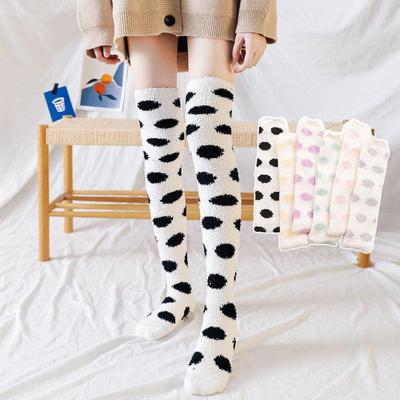 Weiche Korallenfleece-Strümpfe für Damen Winter Plüsch Overknee Lange Socken Punktmuster Oberschenkelhohe Strümpfe