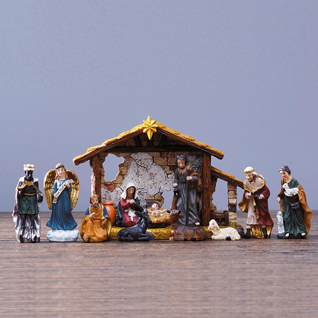 Nativity Figures Resin Manger Decoration Resin Christmas Manger Nativity Figurine Set For Bookshelf Home Dining Table Mantle