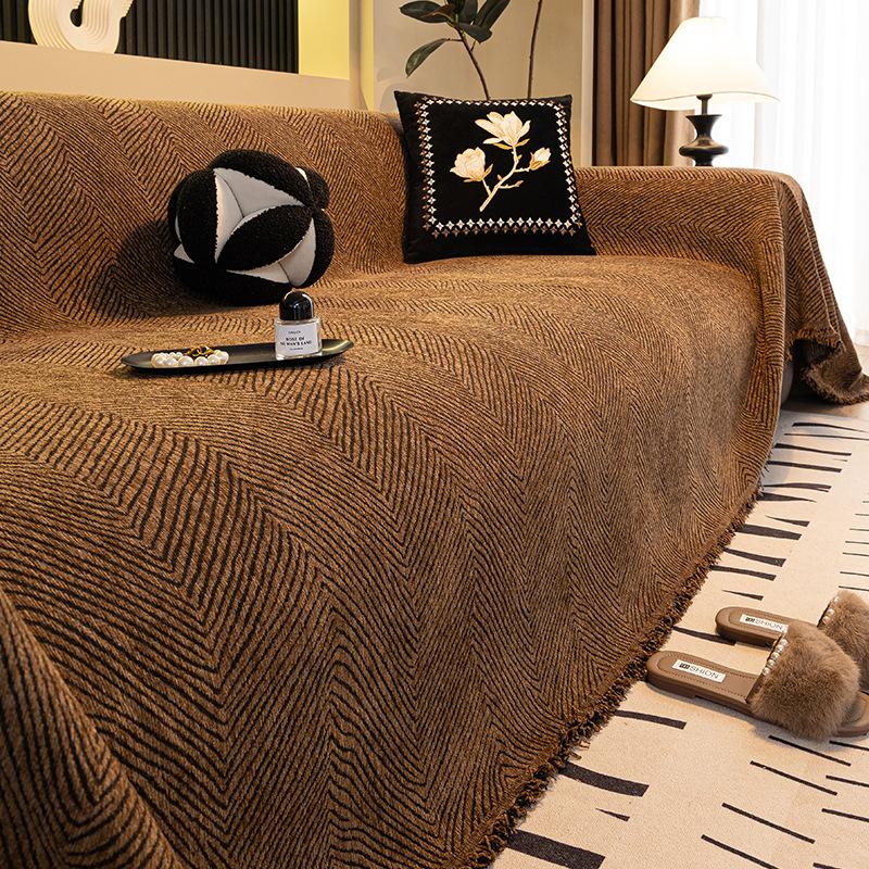 

Solid Color Nordic Sofa Cover Slip-Resistant Striped Couch Cover Removable Washable Stretchable Sofa Protector for 3-5 Seater 90x90cm