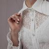 White Elegant Lace Women Shirt See Through Ruffled Fashion Spring Summer Loose Long Sleeve Blouse Female Hollow Out Lapel Fashion Sweet Tops