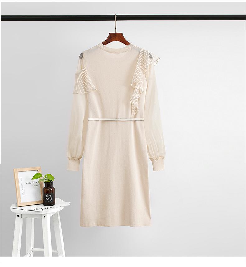 Elegant Loose Knit Dress with Ruffles - Women's Plus Size Long Sleeve Fragrance Style