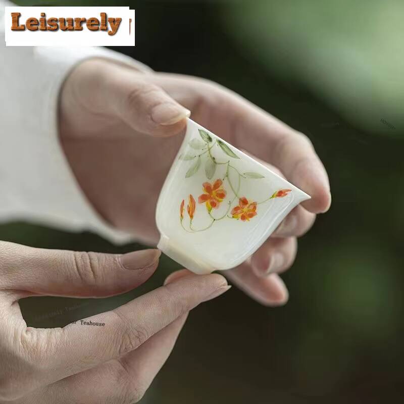 1pc/lot White Porcelain Hand-painted Flowers Teacup Vintage Tea Bowl Water Jug Meditation Cup Jianzhan Tableware Supplies 11ml