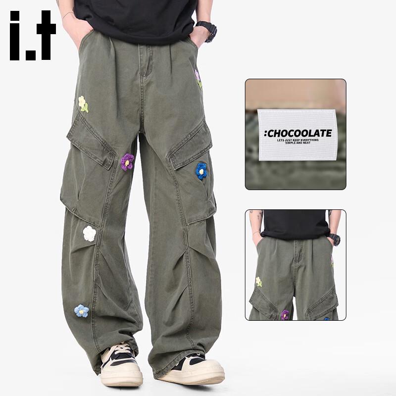 CHOCOOLATEit Men s Floral Embroidered Loose Fit Cotton Cargo Pants 2XL