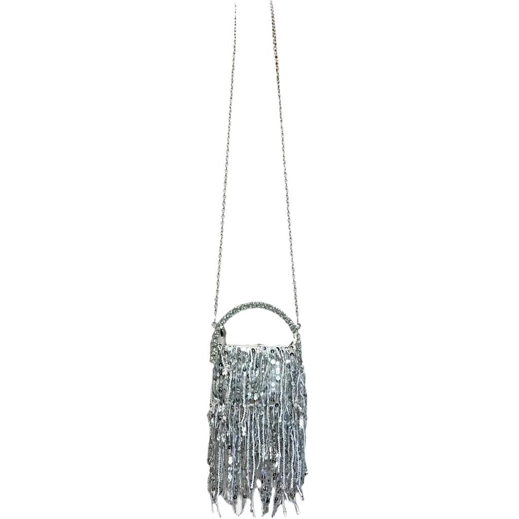 Ladies Sequined Fringed Handbag Dinner Party Elegance Shiny Shoulder Bag