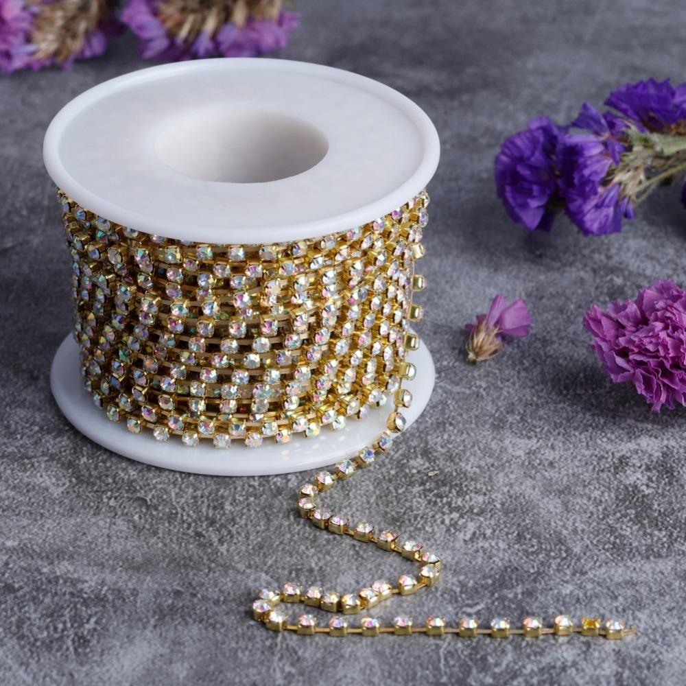 1PCS 10 Yards Length Rhinestone Chain Crystal AB Rhinestone Chain Trim Craft Decoration золотой