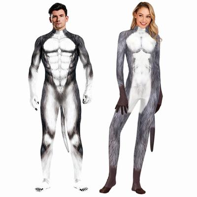 Sexy Huskies Lobisomem Lobo Macacão Catsuit Fantasia Cosplay Costume Halloween Zentai Homens Mulheres Unissex Tentação Cauda Bodysuit