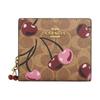 Cartera Plegable 10 Estampado de Cerezas Logo Metálico Lona Recubierta con Firma Carteras para Mujer Tan Multicolores Tan y multicolor