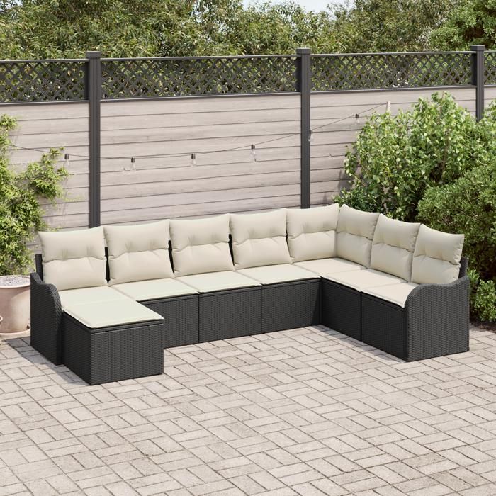 VidaXL Ensemble de canapé de jardin 8 pièces avec coussins en poly rotin noir 3354486