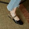 Fashion HOT SALE Spring Women Pumps Patent Leather Round Toe Splicing Leopard Print One-line Buckle Low-heel Women Shoes Mary Jane Shoes