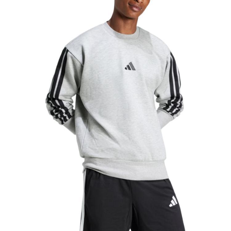 Adidas Logo Stripe Long Sleeve Sweatshirt Men Sweatshirt Medium-Gray JE6308