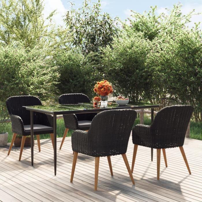 3156726 vidaXL Ensemble de salle à manger de jardin avec coussins 5 pcs Noir