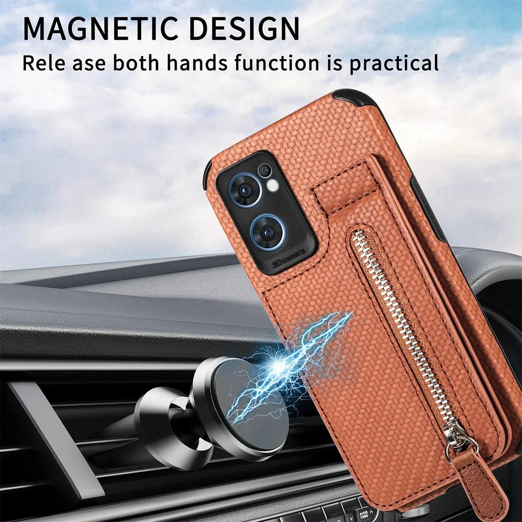 Zipper Magnetic Cards Holder Case For OPPO A38 A79 A58 A97 A78 A72 A74 A93 A94 A16 A57 A52 A54 Card Slot Flip Wallet Back Cover