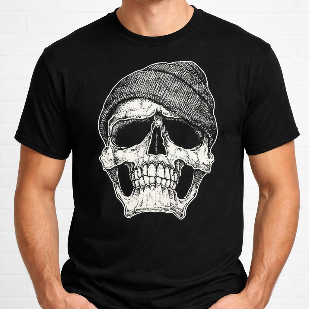 Vintage Skull Beanie Graphic T-Shirt Street Style Unisex S-3XL S