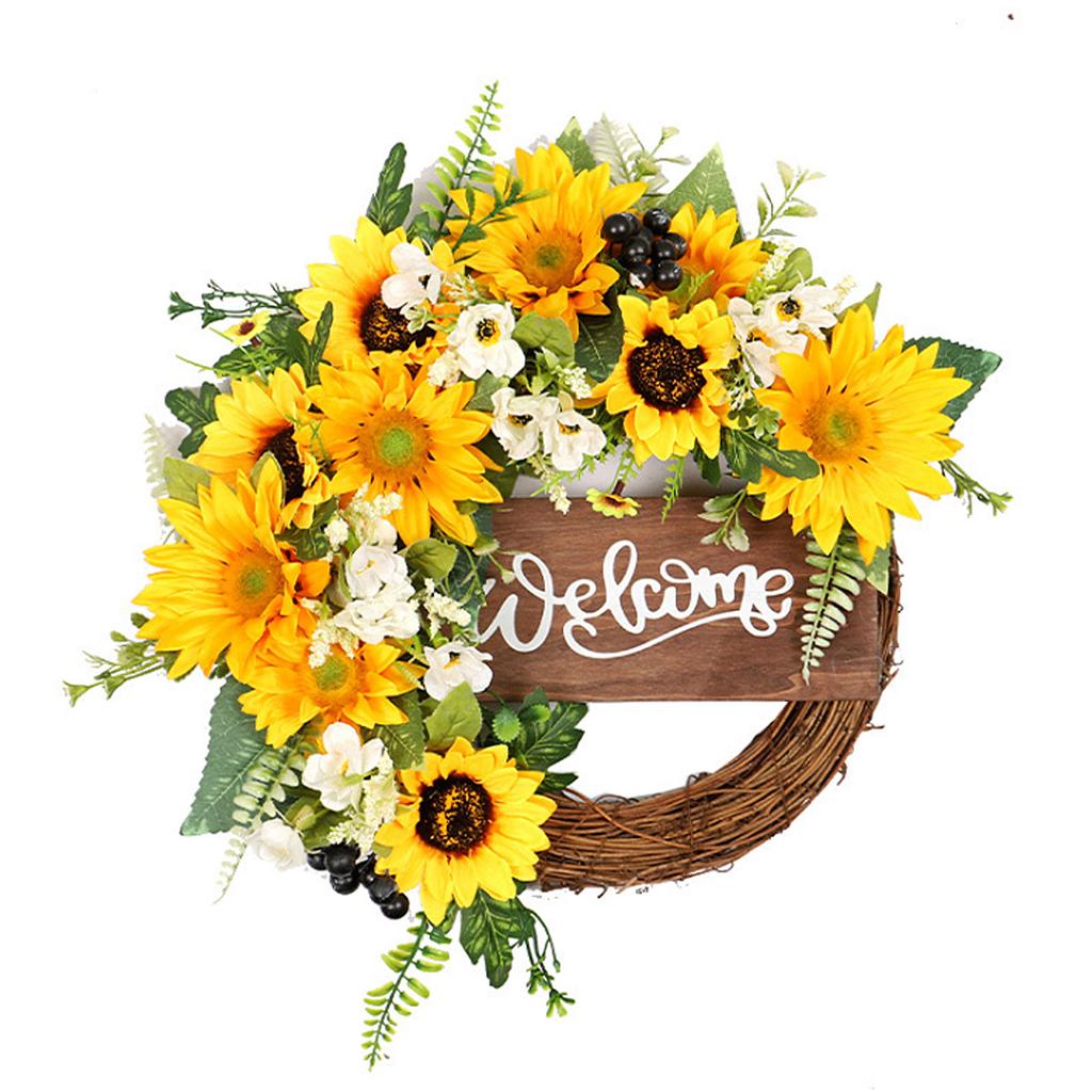 40cm Sunflower Wreath Lifelike Exquisite Decorative Artificial Sunflower Wreath for Front Door