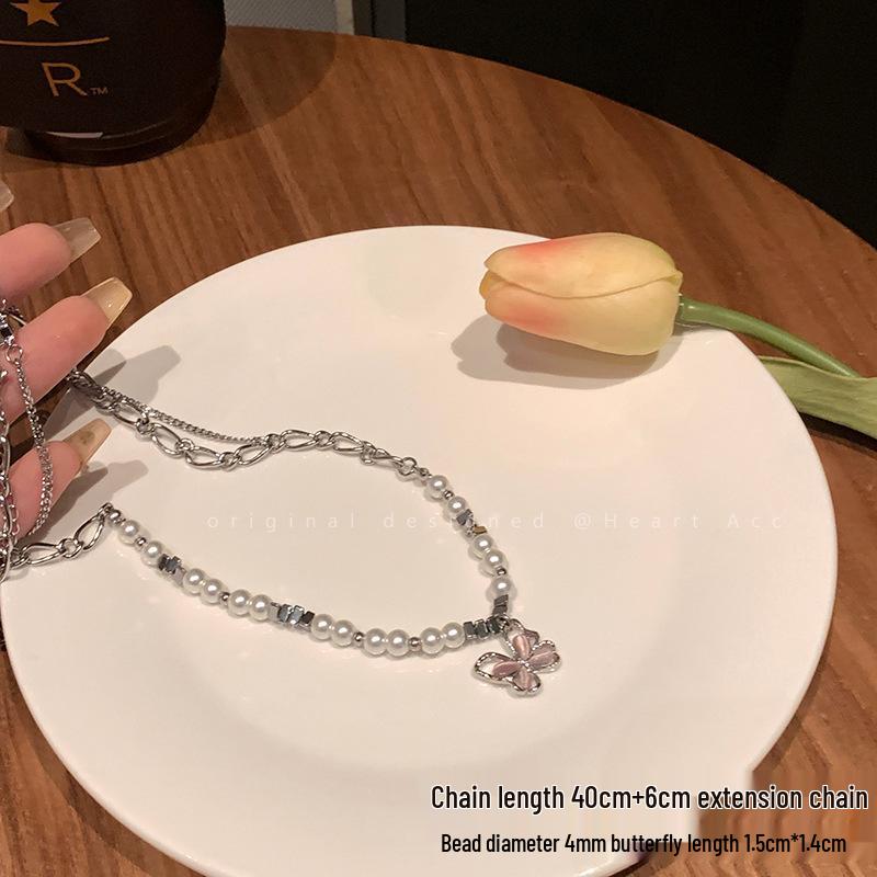 Y2K Titanium Steel Hollow Butterfly Double-Layer Necklace for Women - Light Luxury Clavicle Chain Choker