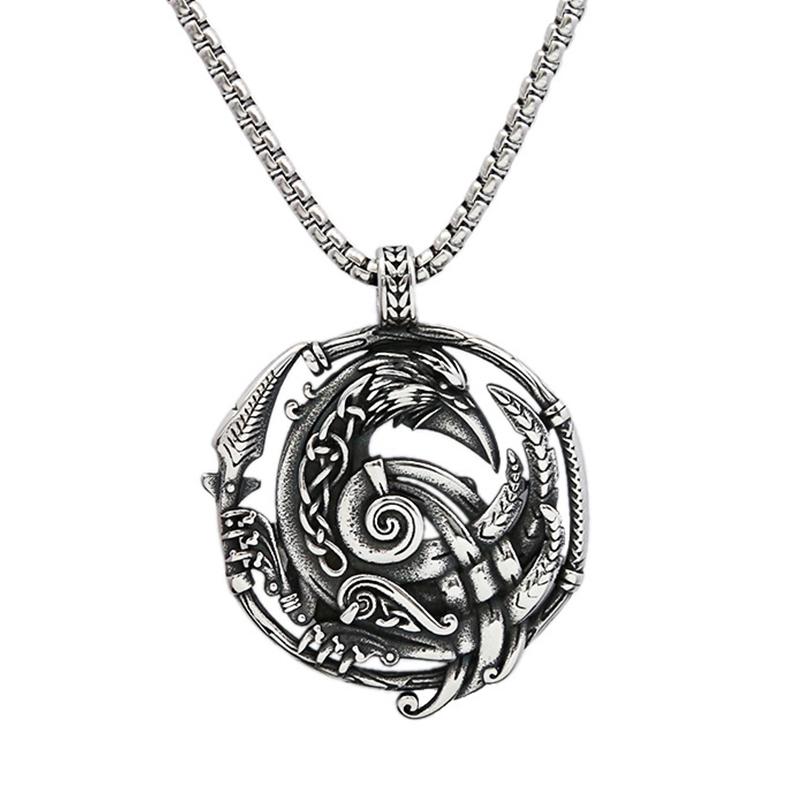 

Popular Charm Nordic Odin Raven Pendant Never Fading Trendy Stainless Steel Viking Warships Necklace Amulet Jewelry