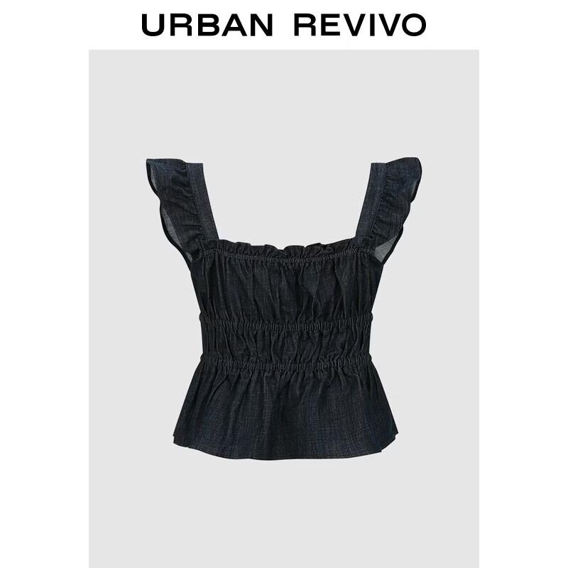 UR2026 Women s Ruffle Button Sleeveless Denim Top M синий