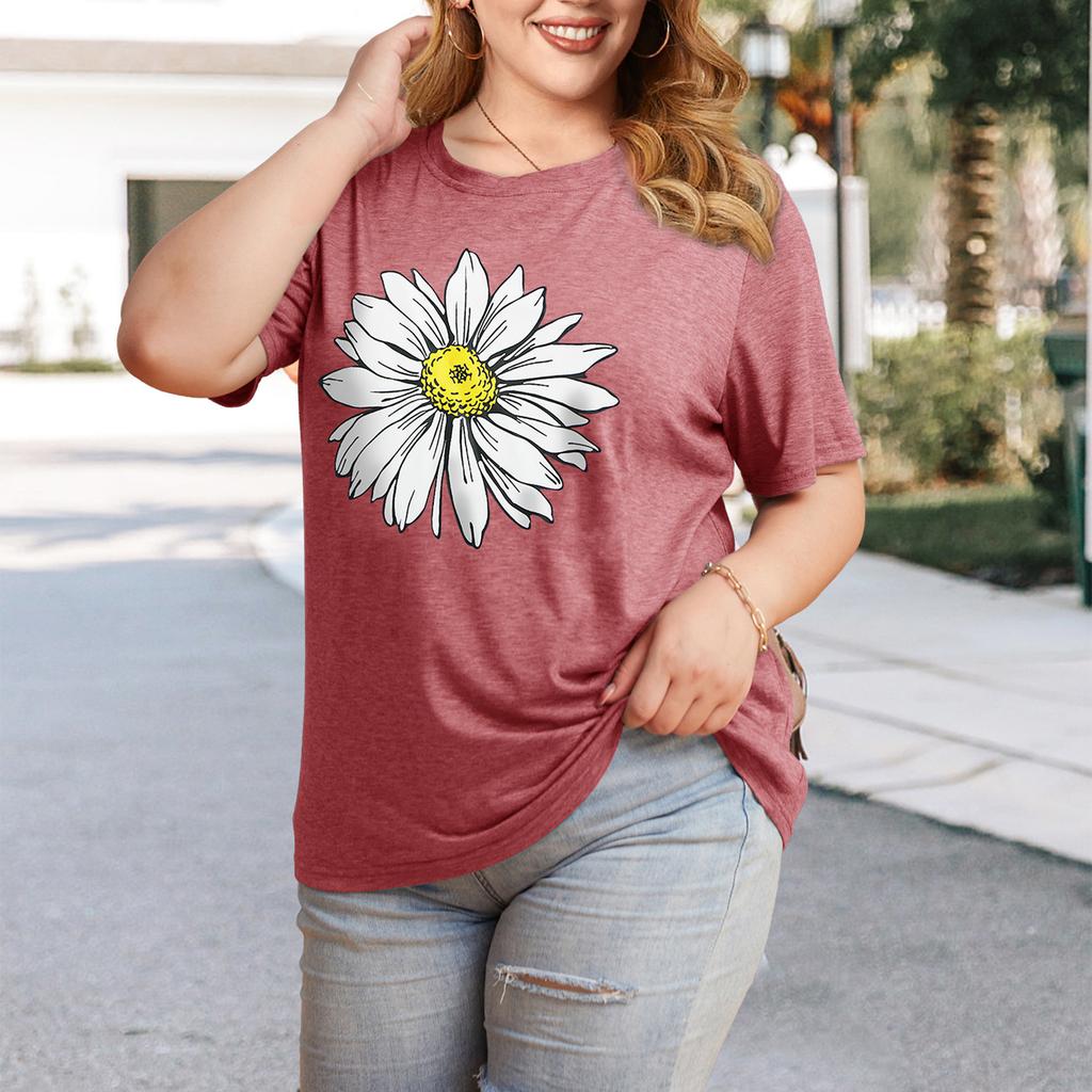 Women'S Cute Printed Short Sleeve Round Neck Front Shoulder Vintage Short Sleeve Summer Loose Shirt Top