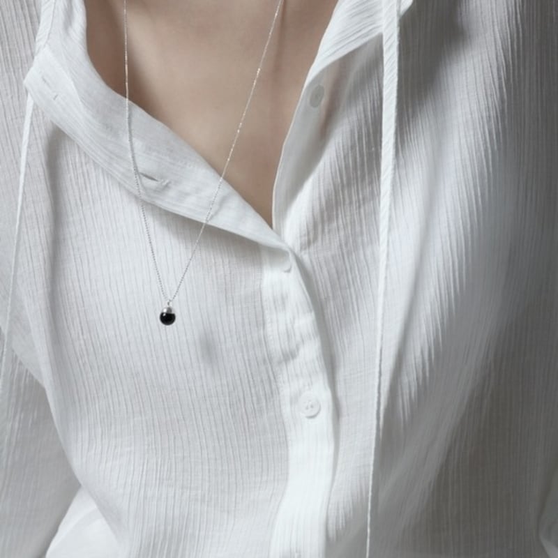 NOCTURN [925silver] BLACK ONYX LONG PENDANT NECKLACE