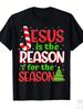 Jesus Is the Reason for the Holidays Christmas Candy Cane T-shirt Unisex Cotton Short-sleeved T-shirt Religious Christma