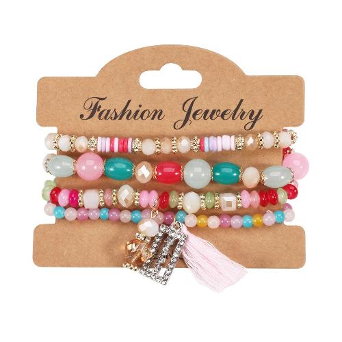European American Fashion Bohemian Layered Beaded Bracelets Elastic Ethnic Bracelets for Women Female Bangle Bracelet