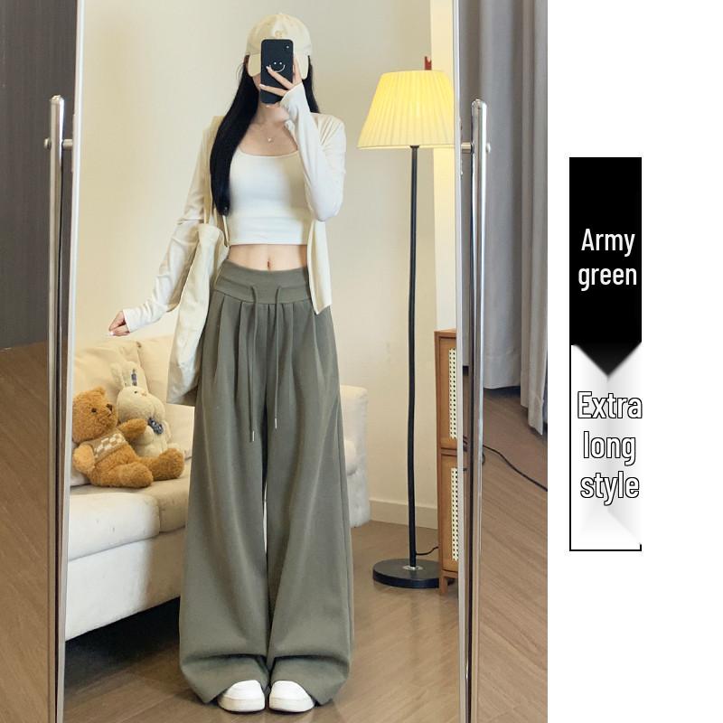 Women's Plus Velvet High-Waisted Wide-Leg Pants - Autumn/Winter Thickened Curve Drape Casual Wear
