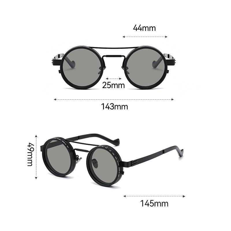 ND9 Adjustable Dimming Sun Glasses Retro Double-Bridge Punk Style Metal Eyeglasses UV-Protective Polarized Sunglasses