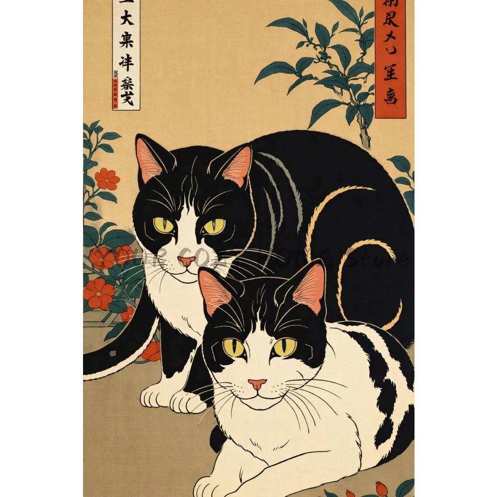 Japanese-style Cat Wall Decorations, Fun Cat Canvas Posters, Anime Wall Decorations, Cute Artwork, Tokyo Kitty Retro Posters