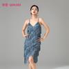 Roupa de dança latina de alta qualidade para adulto com franjas para performance feminina, vestido sexy de alça, roupa para competição de dança latina