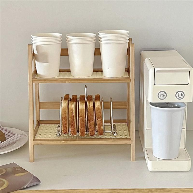 Good-Wooden Storage Shelf 2-Tiers Desktop Organizer Display Stand Multifunctional Stationery Rack For Kitchen Bedroom Office