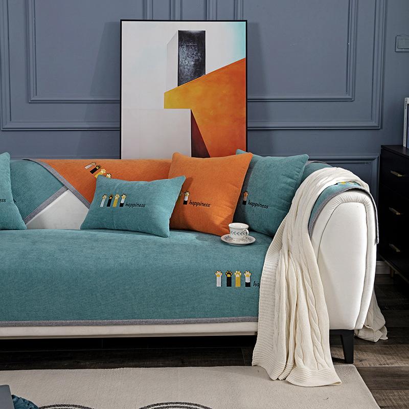Nowoczesna Lekka Luksusowa Poduszka na Sofę Cztery Pory Roku Uniwersalna Prosta Antypoślizgowa Pokrycie na Siedzisko Skórzanej Sofy Pokrowiec Ręcznik Haft