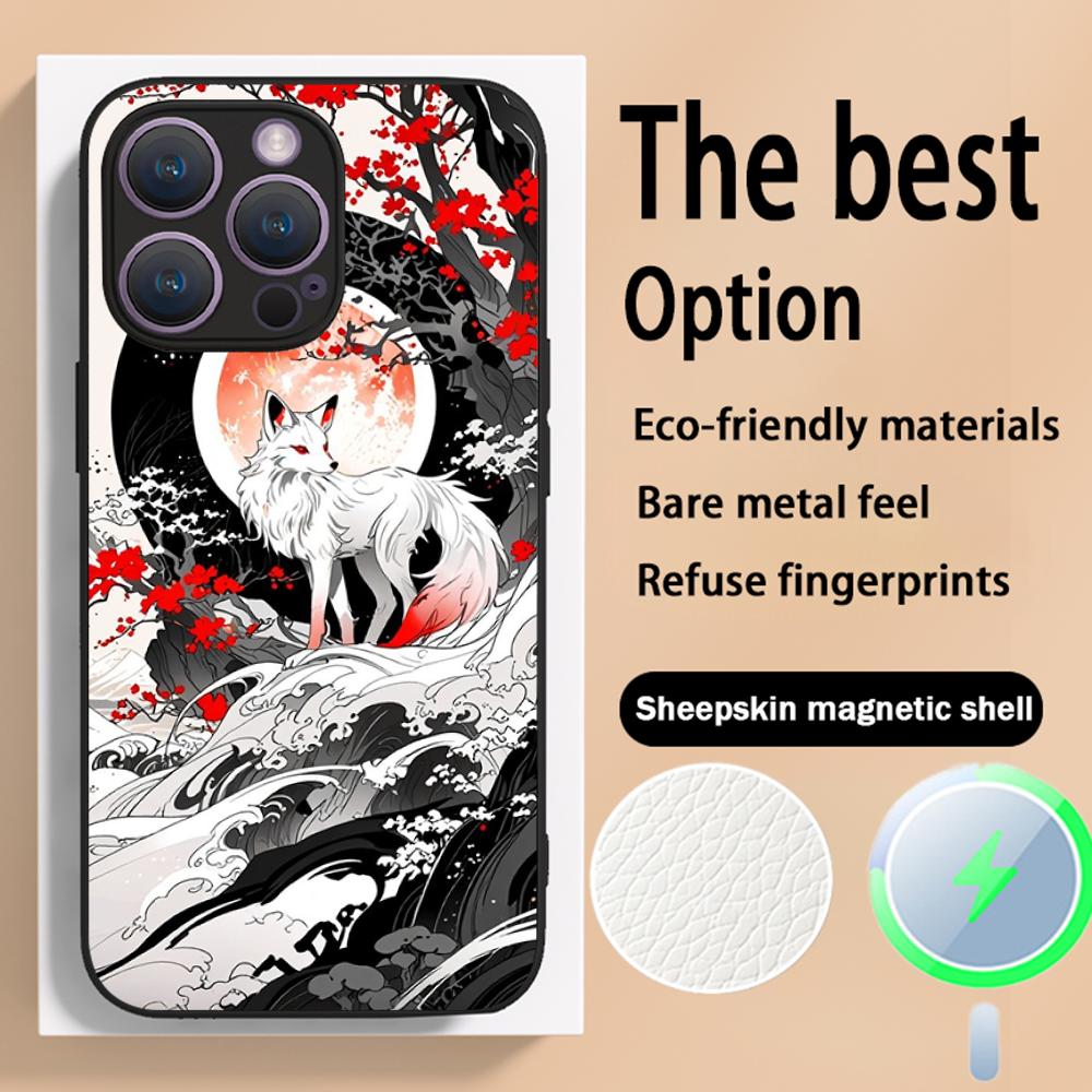 

Nine-tailed fox art fashion design Phone Case For iPhone 16 15 14 13 12 11 Plus Pro Max High-end Luxury Magsafe Sheepskin iPhone 16 Pro