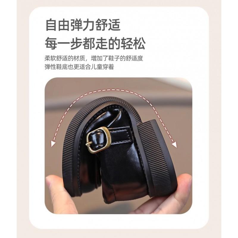 Youth Style Shoes Girls Black Leatherette Flat Shoes Fall Casual Wear Soft Sole Princess Style Slip-On Kids