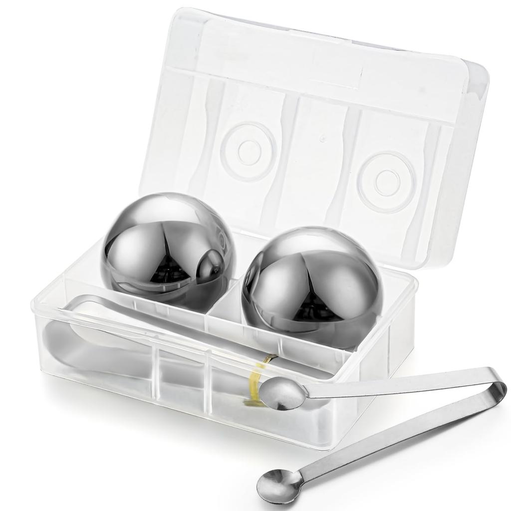 Ice Ball Whiskey Stone Stainless Steel Ice Ball Maker Set - 5.5cm Diameter, 2-Pack, Storage Case, Ice Stopper, Reusable Ice Balls