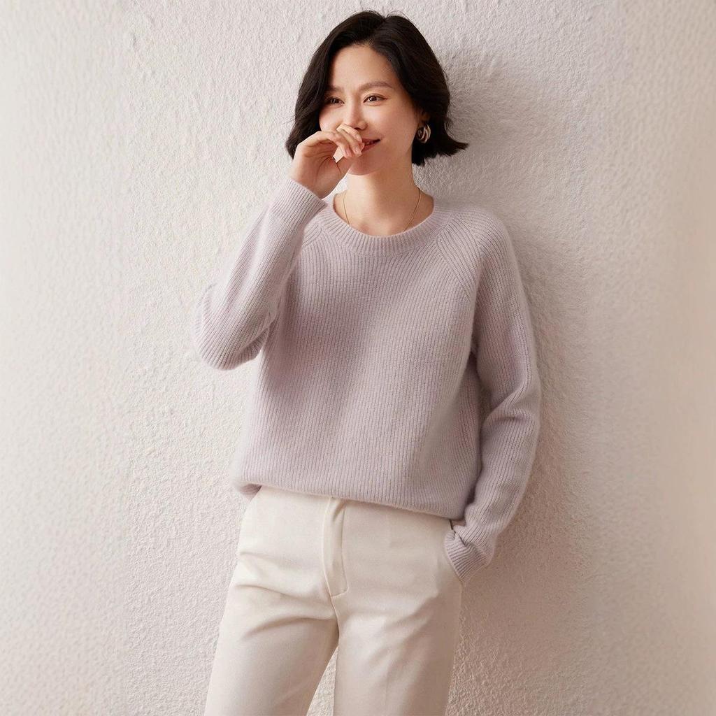 Women's Slimming Round Neck Long Sleeve Cashmere Knit Sweater