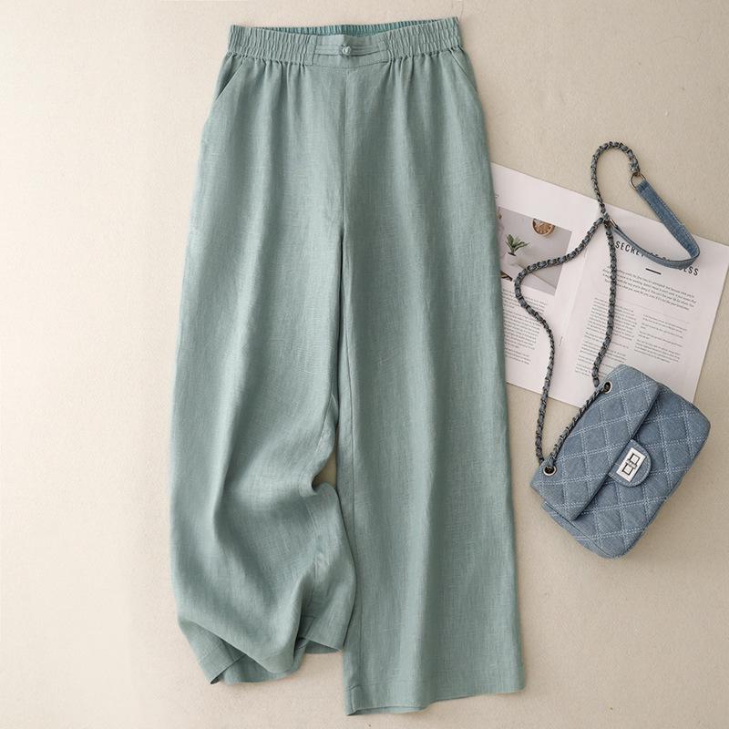 2025 Women s High-Waisted Cotton Linen Slimming Straight-Leg Pants - Casual Nine-Point Length M