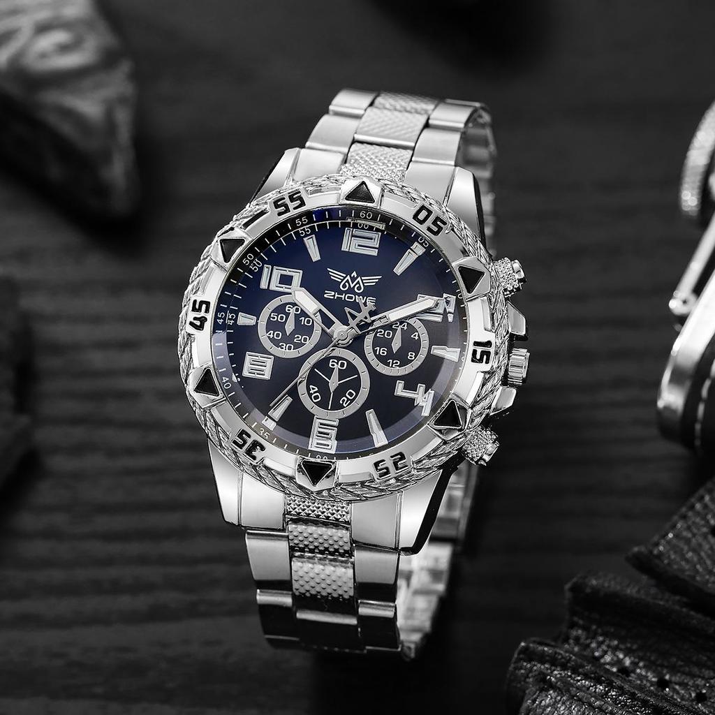 2023 Trendy Men's Casual Alloy Watch with Faux Chronograph and Steel Band