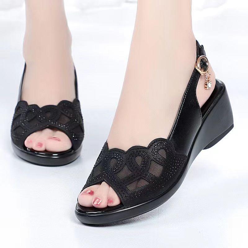 Sandals for Women In Summer Plus Size Comfortable Mid Heel Soft Sole Breathable Fish Mouth Women's Sandals