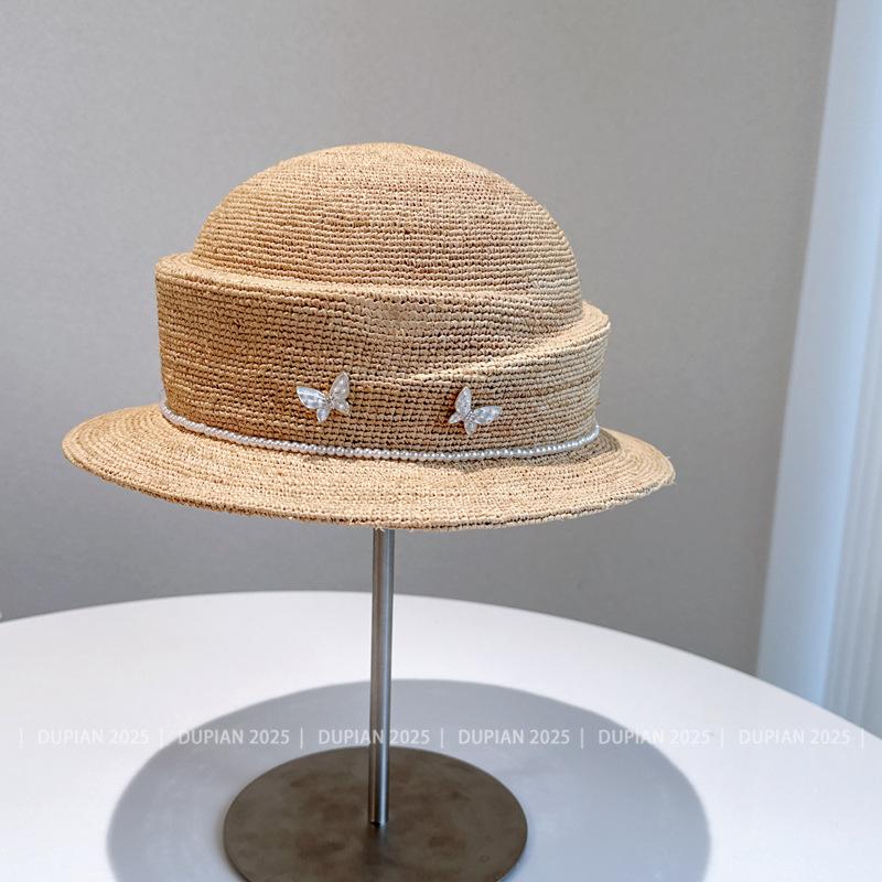

Designer Hats Fashion Natural Straw Beach Straw Hat For Women French Hepburn Style Summer Sun Hat Vintage Basin Hat 56-58CM