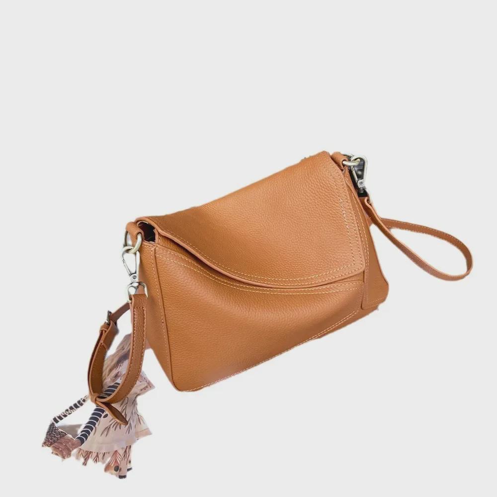 Women's Geometric Leather Shoulder Bag, TOGO Cowhide Pillow Messenger 6408