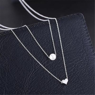 Creative Handmade Wedding 925 Sterling Silver Love Heart Pearl Multilayer Choker Necklaces For Women Girl Gift Collar N082