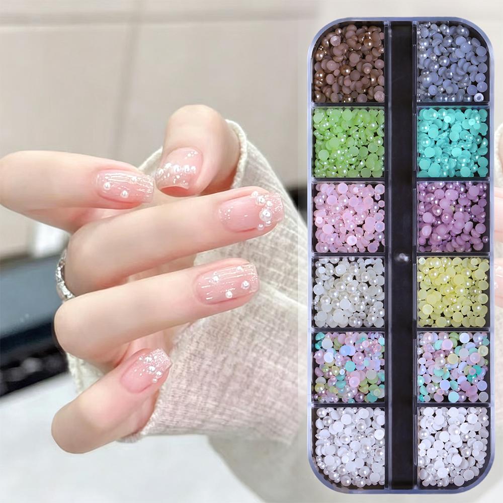 12Grids 3D  Dopamine Colorful Micro Caviar Nail Beads 0.8mm Colorful Mini Round Beads Nail Rhinestones Cute Nail Beads Charms D3