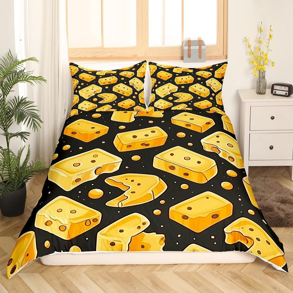Cheese Bedding Sets Yellow Food Dessert Comforter Covers for Boys Girls Kids Duvet Cover Sets Fashion Teens Bedroom Decor 3 Pcs