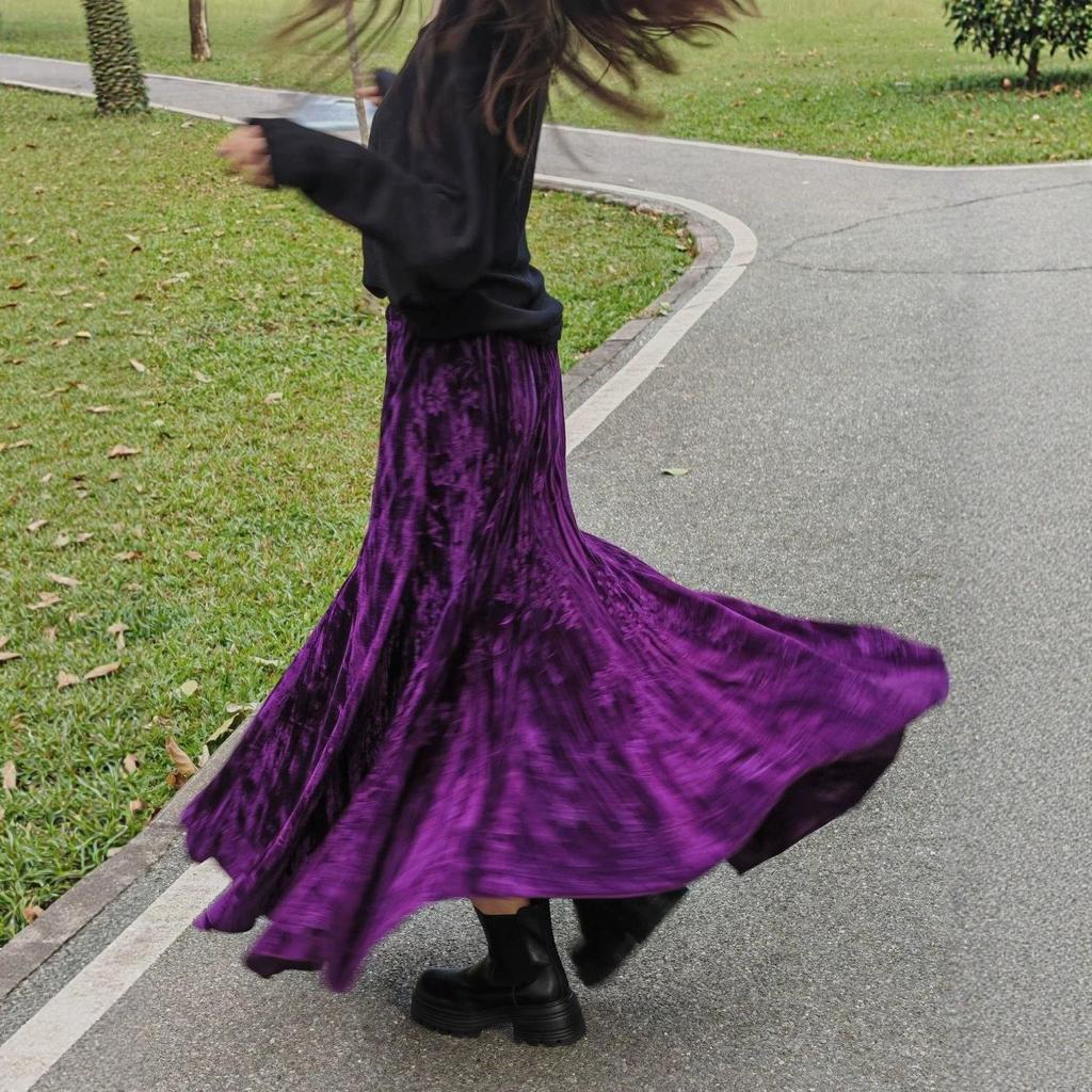 2025 Autumn/Winter Chinese-Style Printed A-Line Midi Swing Skirt for Women - Thick, Stylish, and Elegant