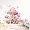 Cute Girly Cartoon Pink Mushroom House Wall Stickers, Self-Adhesive Fairy Tale Decor for Room Background Wall Decoration