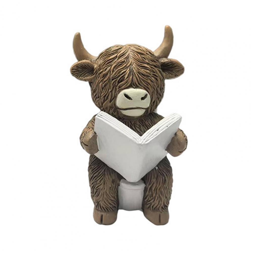 Highland Cow Statue Funny Resin Figurine Highland Cow Mini Figurine Realistic Sculpture Ornament for Home Decor Funny Highland