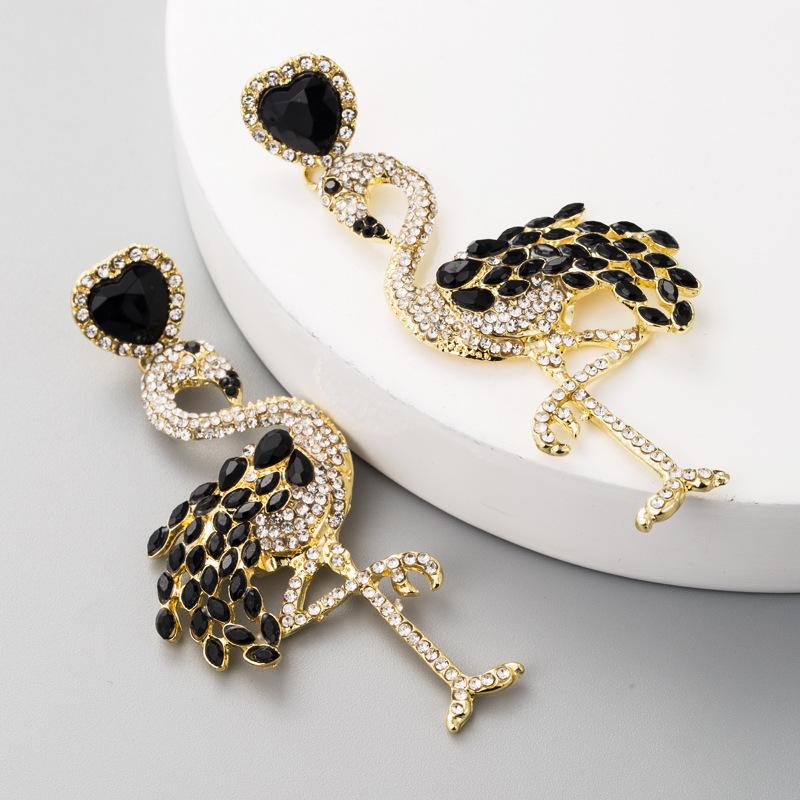 Kolczyki damskie Spersonalizowane kolczyki flamingi Długie kolczyki z kryształkami w stylu retro Przesadne kolczyki ze stopu